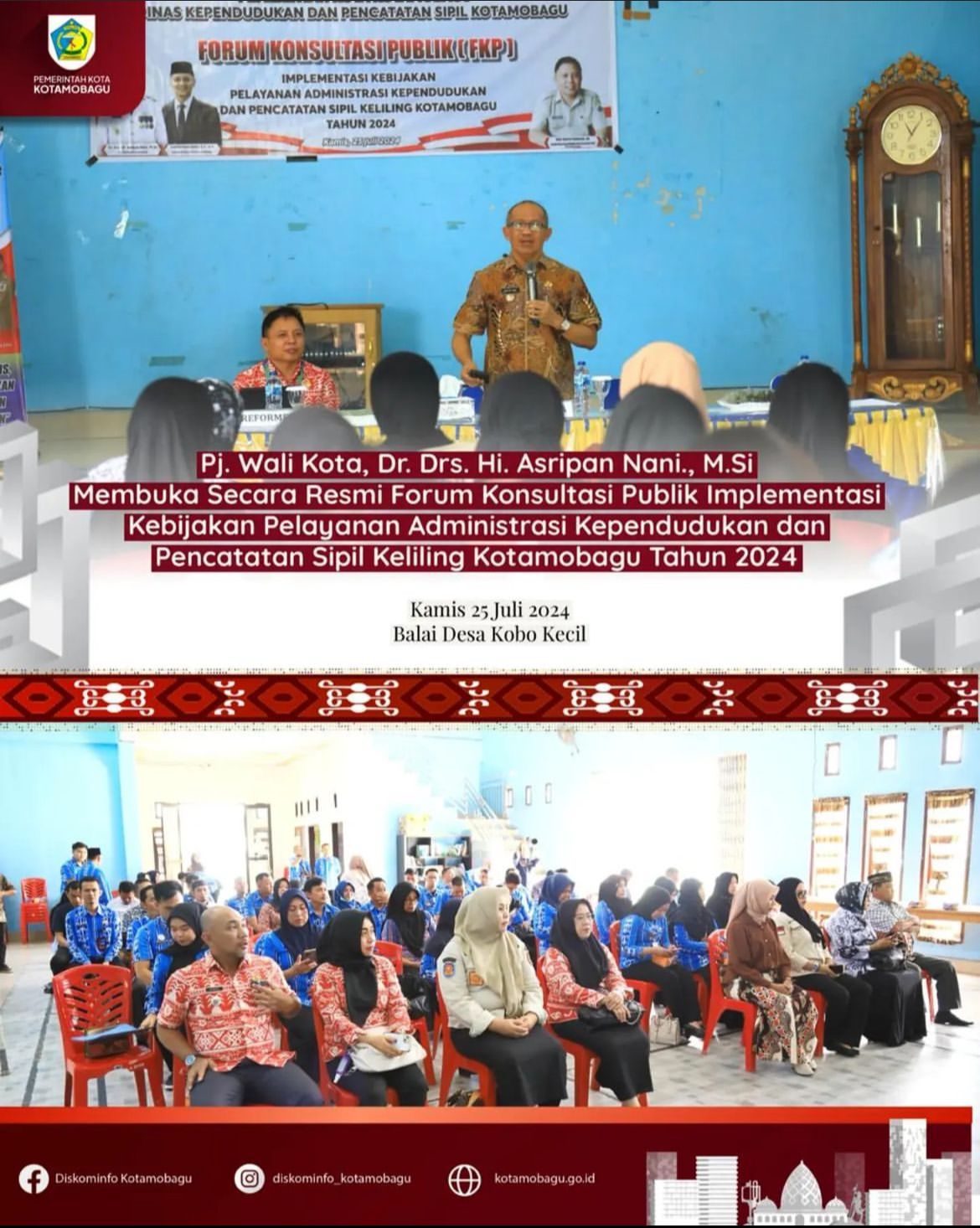 DISKUSI BERSAMA, Pj. Wali Kota Kotamobagu membuka kegiatan Forum Konsultasi Publik